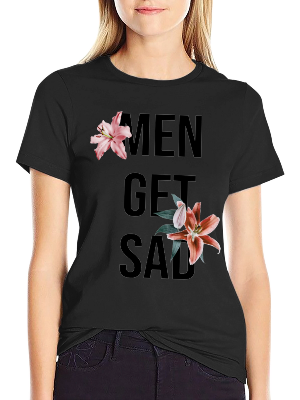 Men Get Sad Floral Black T-Shirt