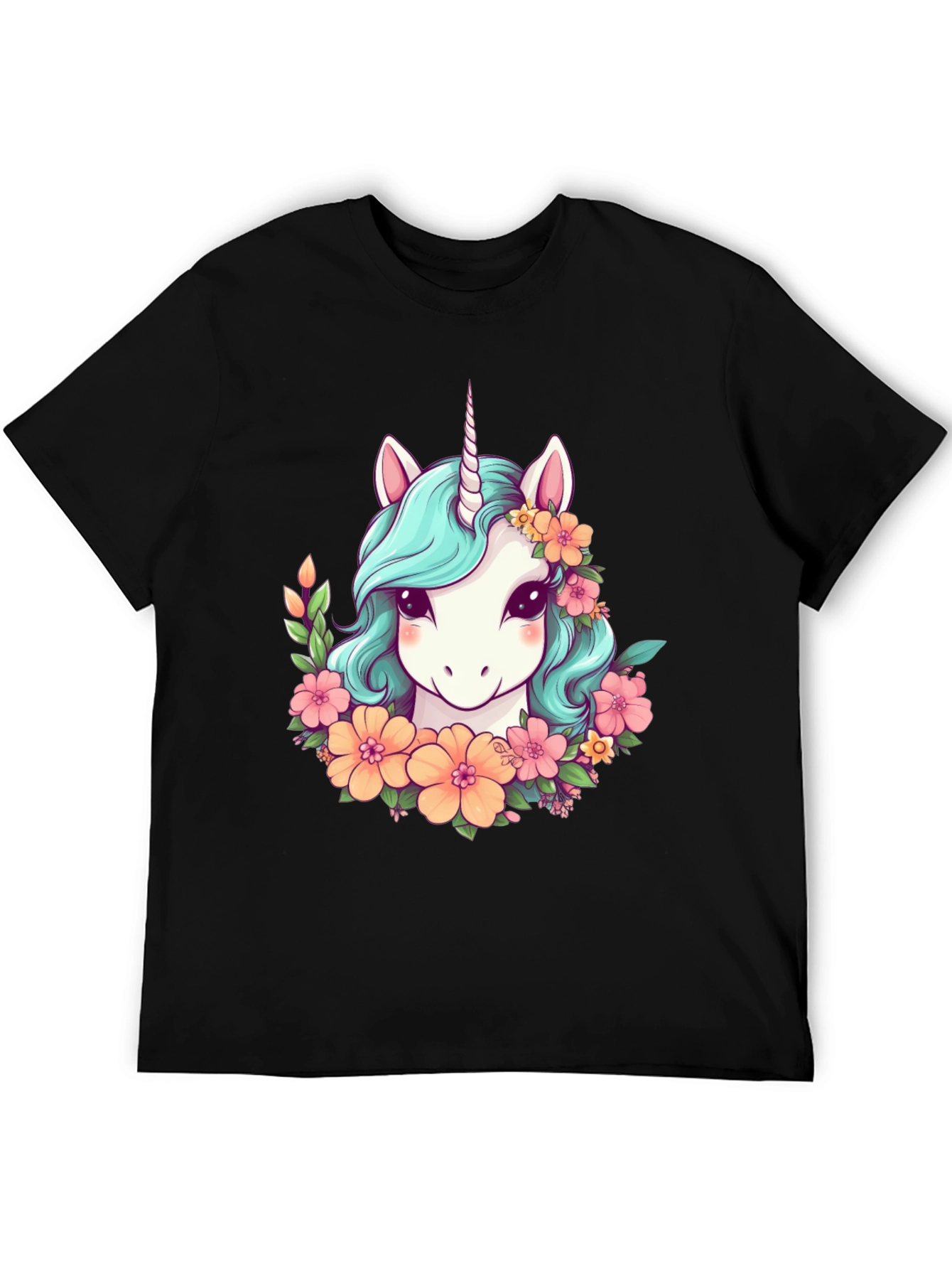 Unicorn Floral Graphic Tee - Mens Black T-Shirt