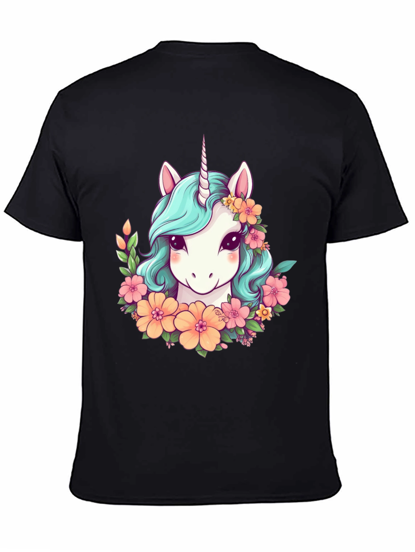 Unicorn Floral Graphic Tee - Mens Black T-Shirt