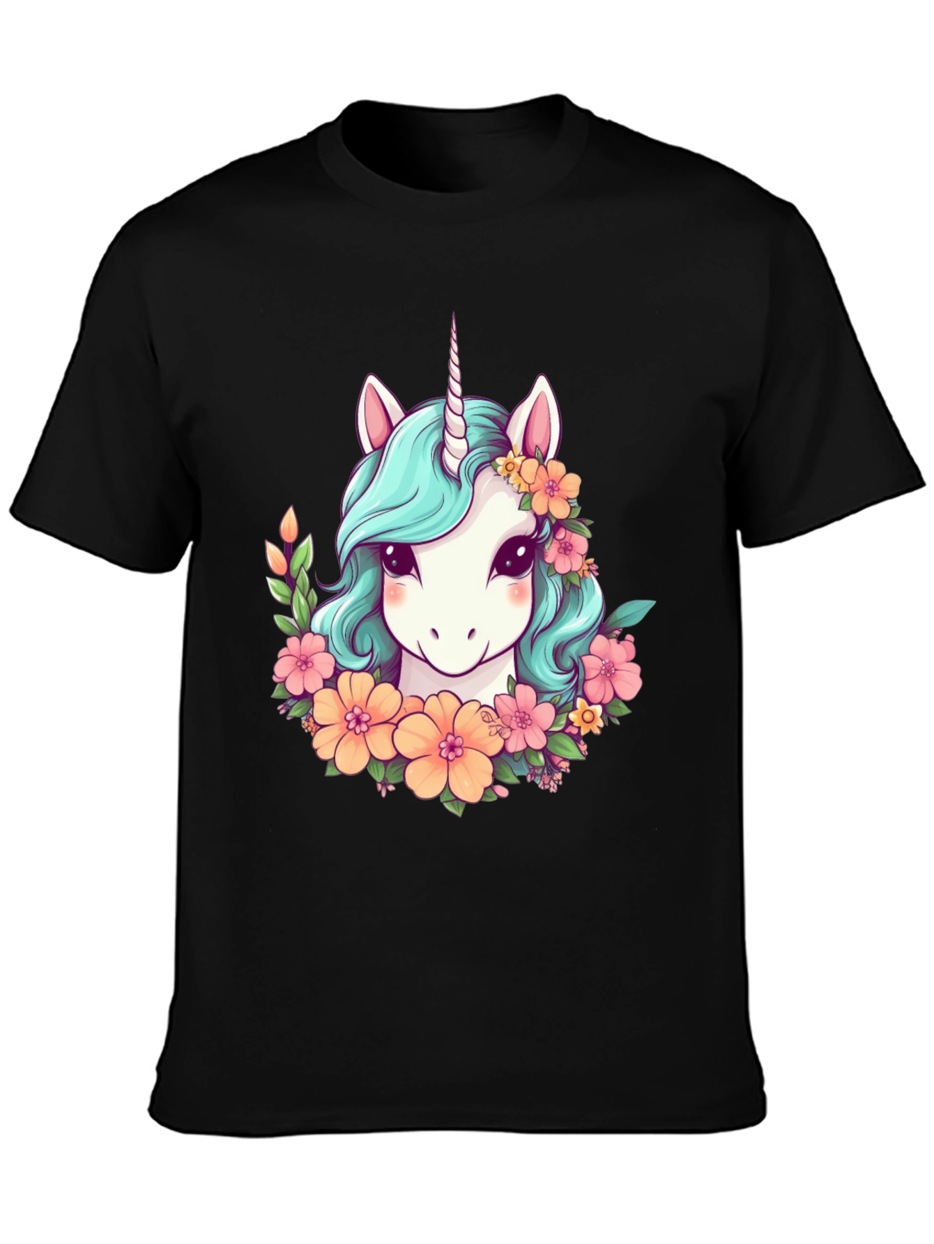 Unicorn Floral Graphic Tee - Mens Black T-Shirt