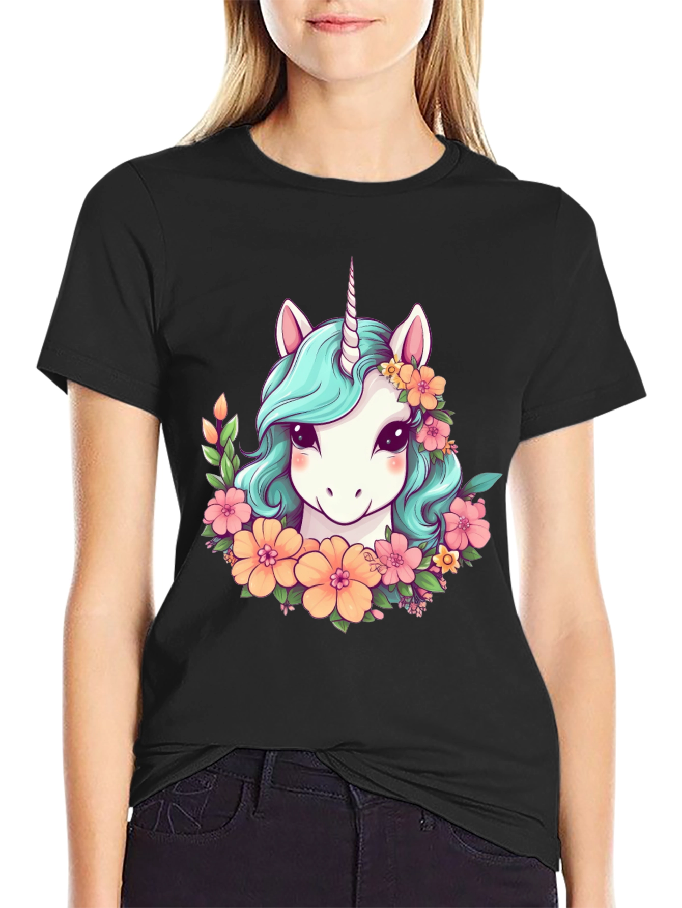 Unicorn Floral Graphic Tee - Mens Black T-Shirt
