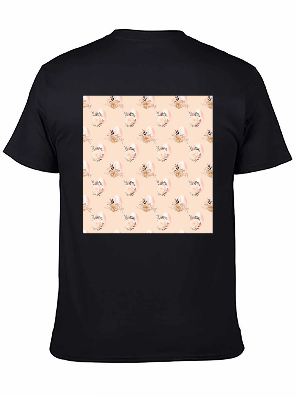 Floral Easter Egg Pattern Black T-Shirt