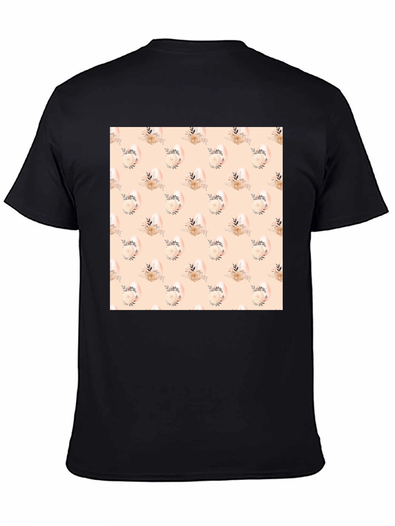 Floral Easter Egg Pattern Black T-Shirt