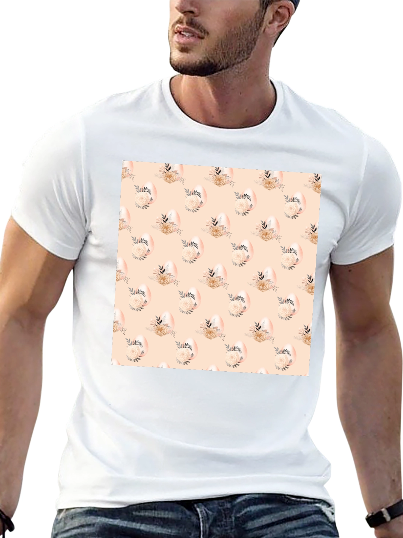Floral Easter Egg Pattern Black T-Shirt