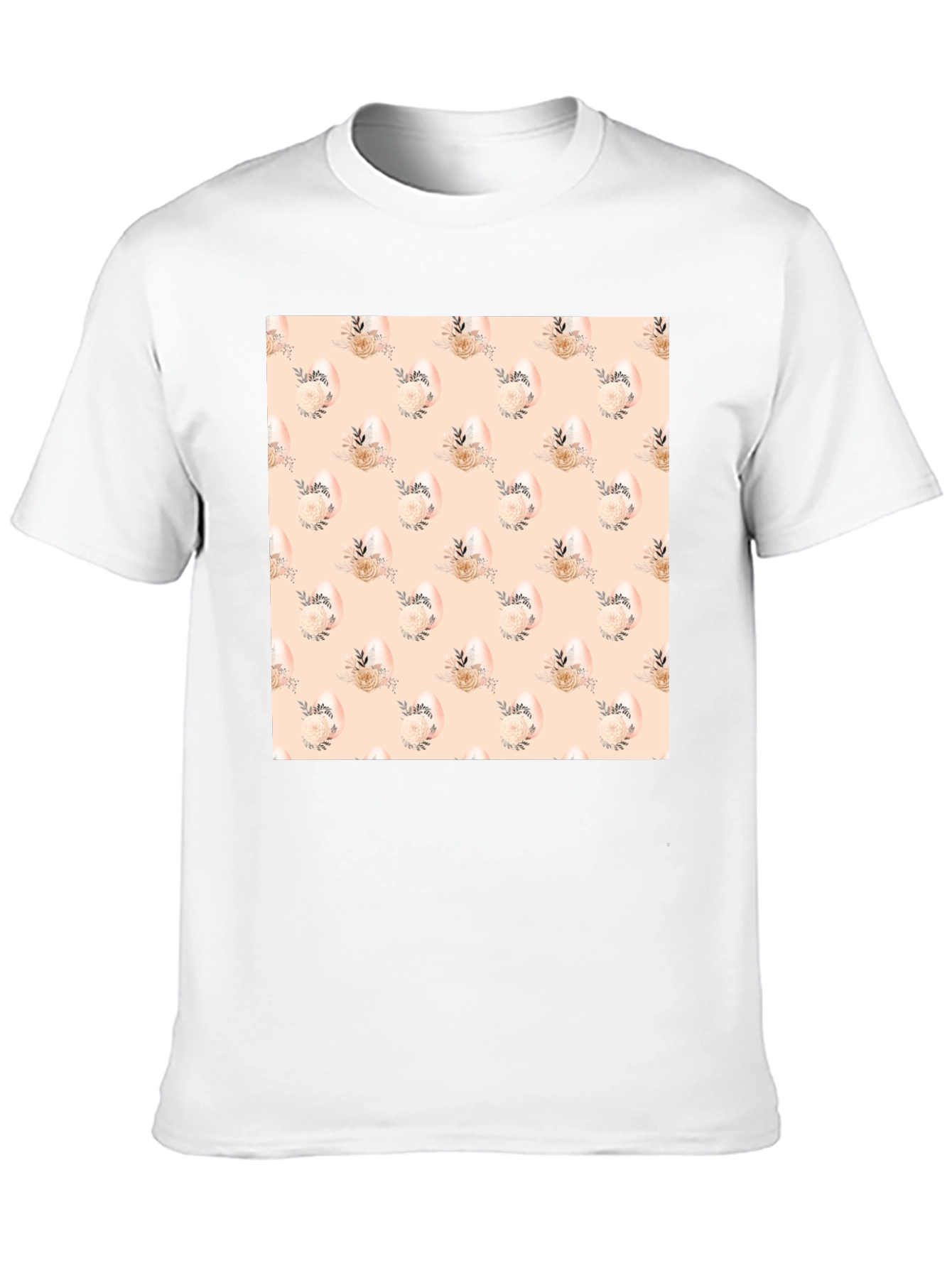 Floral Easter Egg Pattern Black T-Shirt