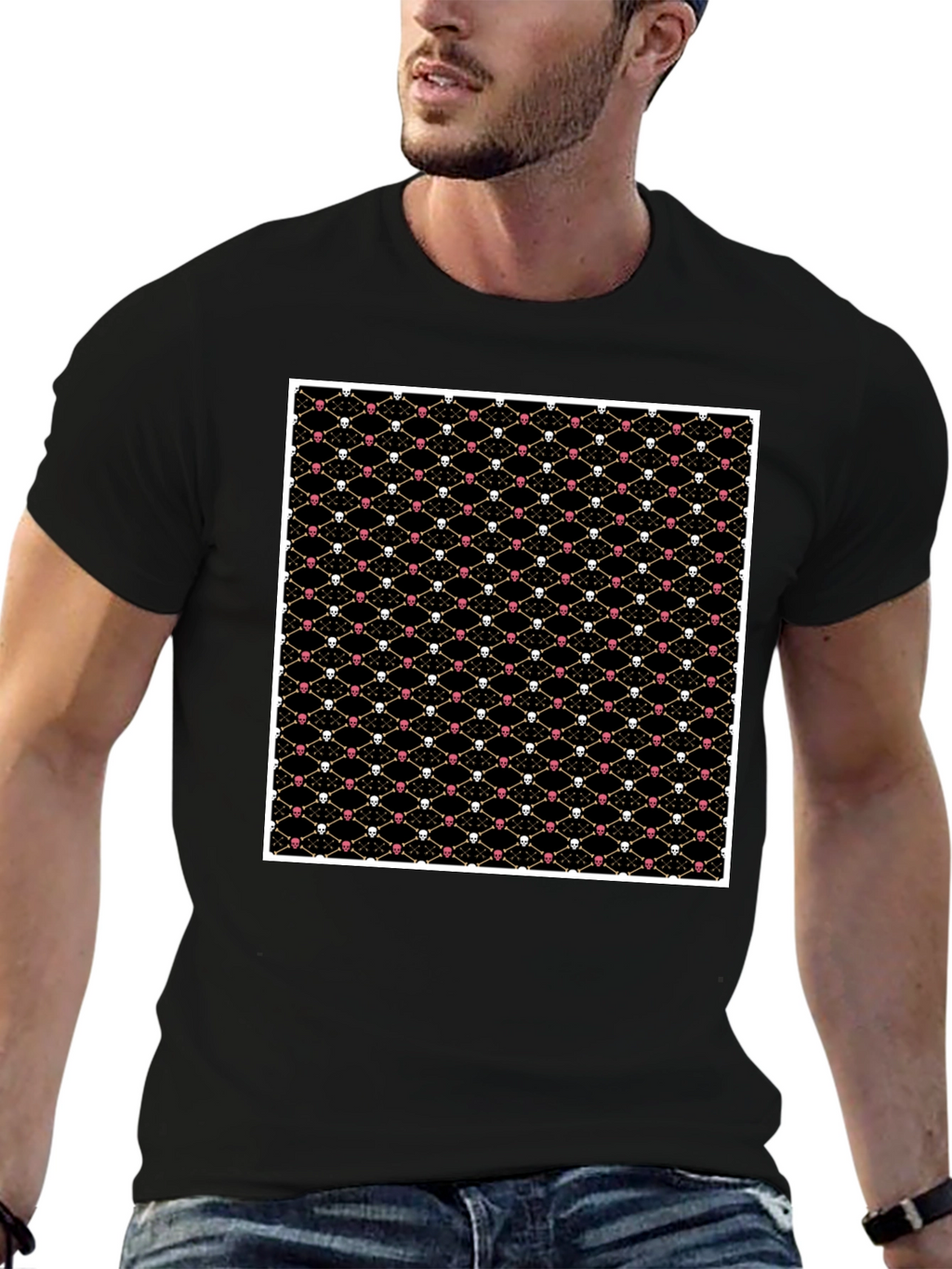 Skull & Bones Pattern T-Shirt - Black