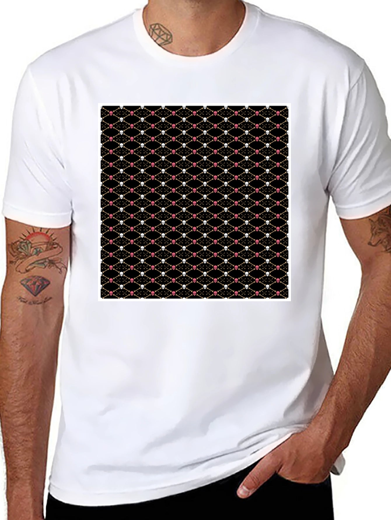 Skull & Bones Pattern T-Shirt - Black