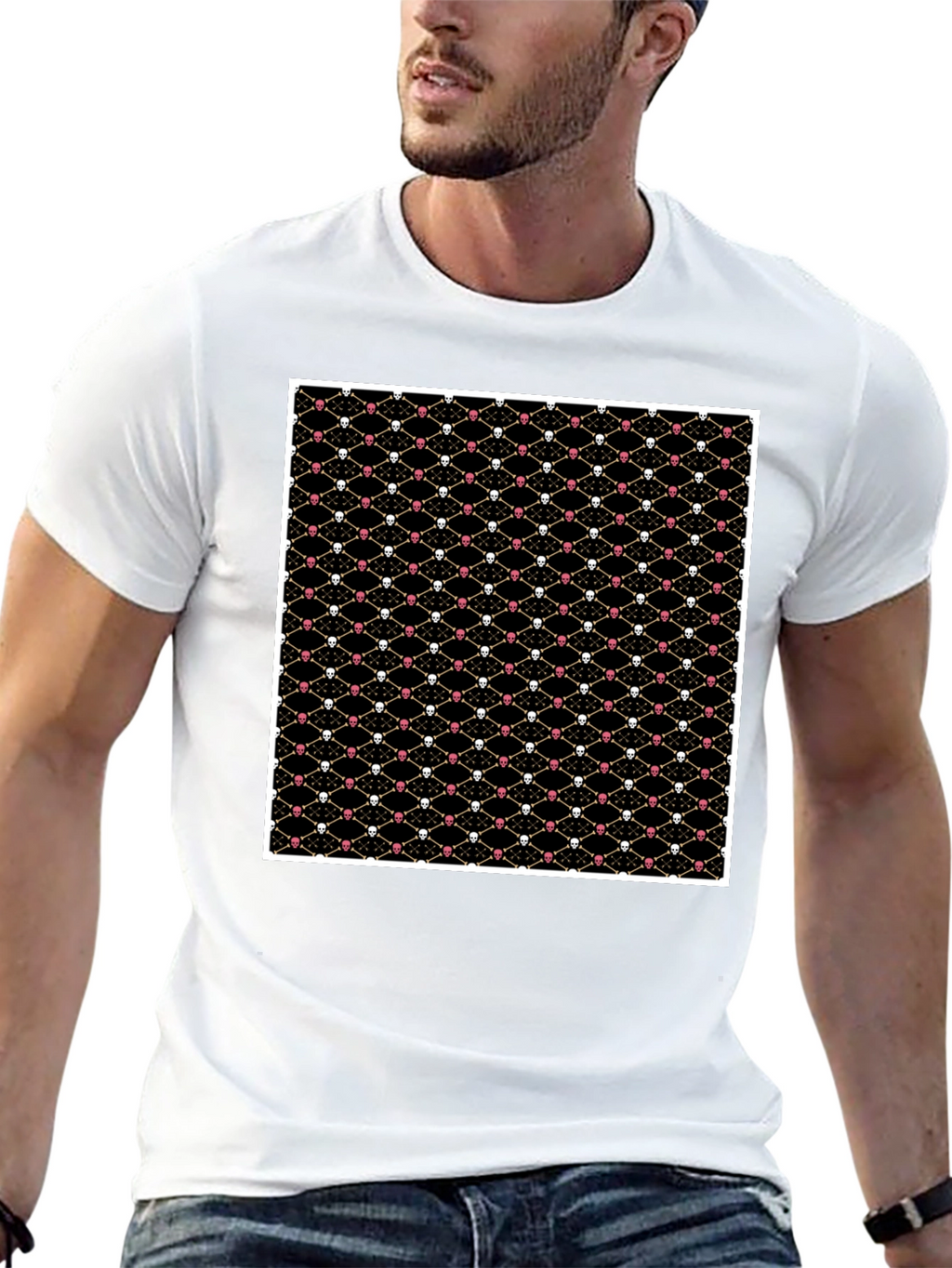 Skull & Bones Pattern T-Shirt - Black