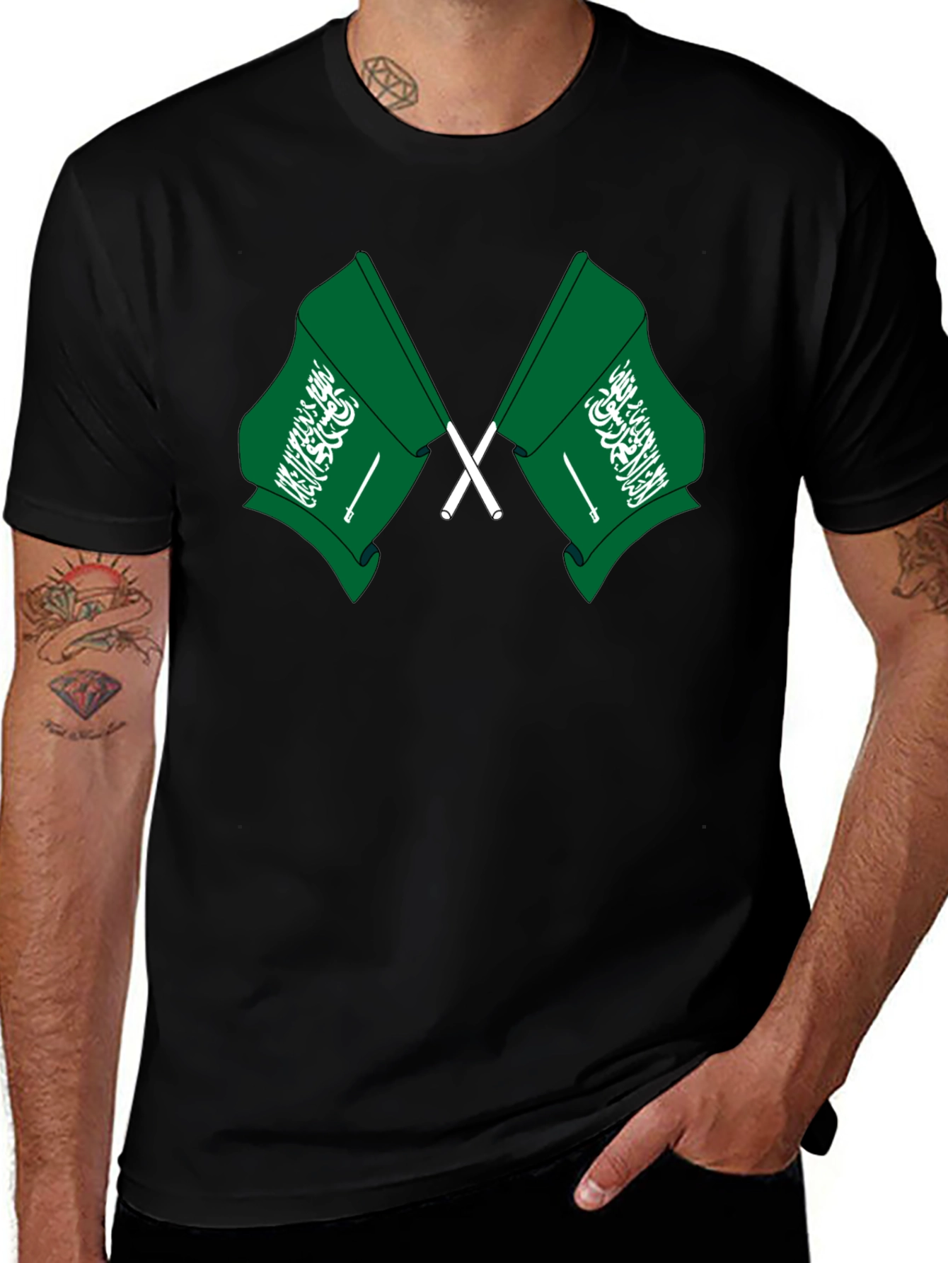 Saudi Arabia Flag T-Shirt - Black Cotton Tee