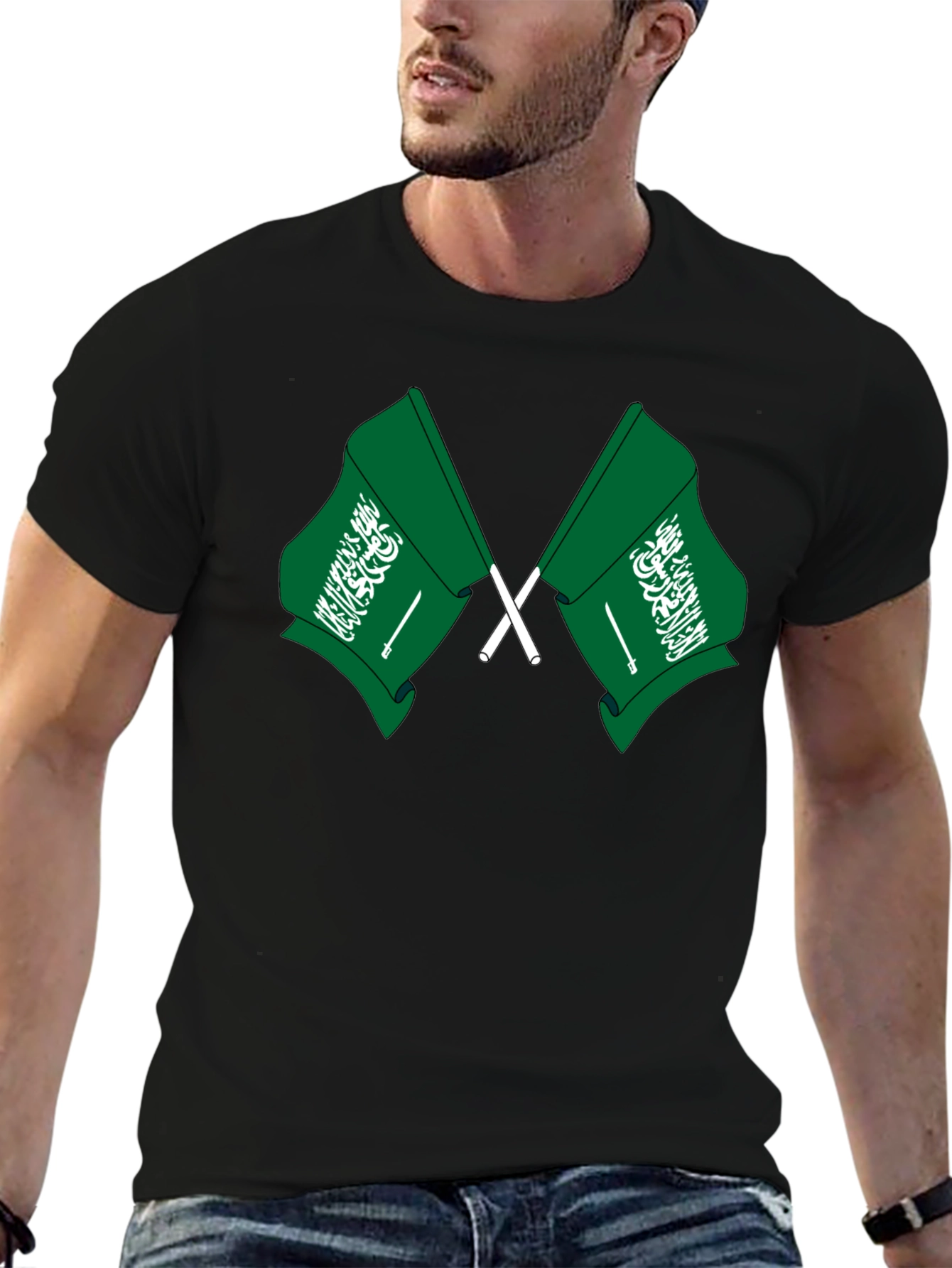 Saudi Arabia Flag T-Shirt - Black Cotton Tee