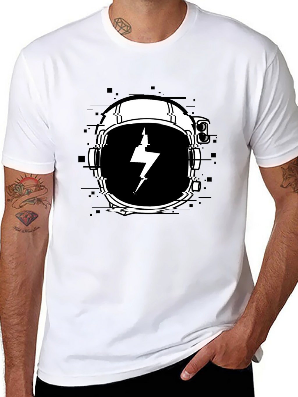 Astronaut Helmet Lightning Bolt Black T-Shirt