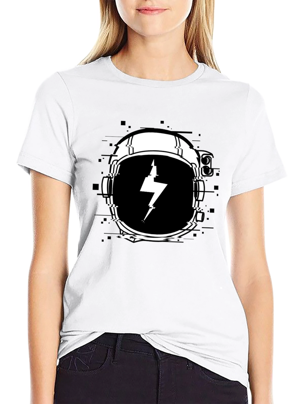 Astronaut Helmet Lightning Bolt Black T-Shirt