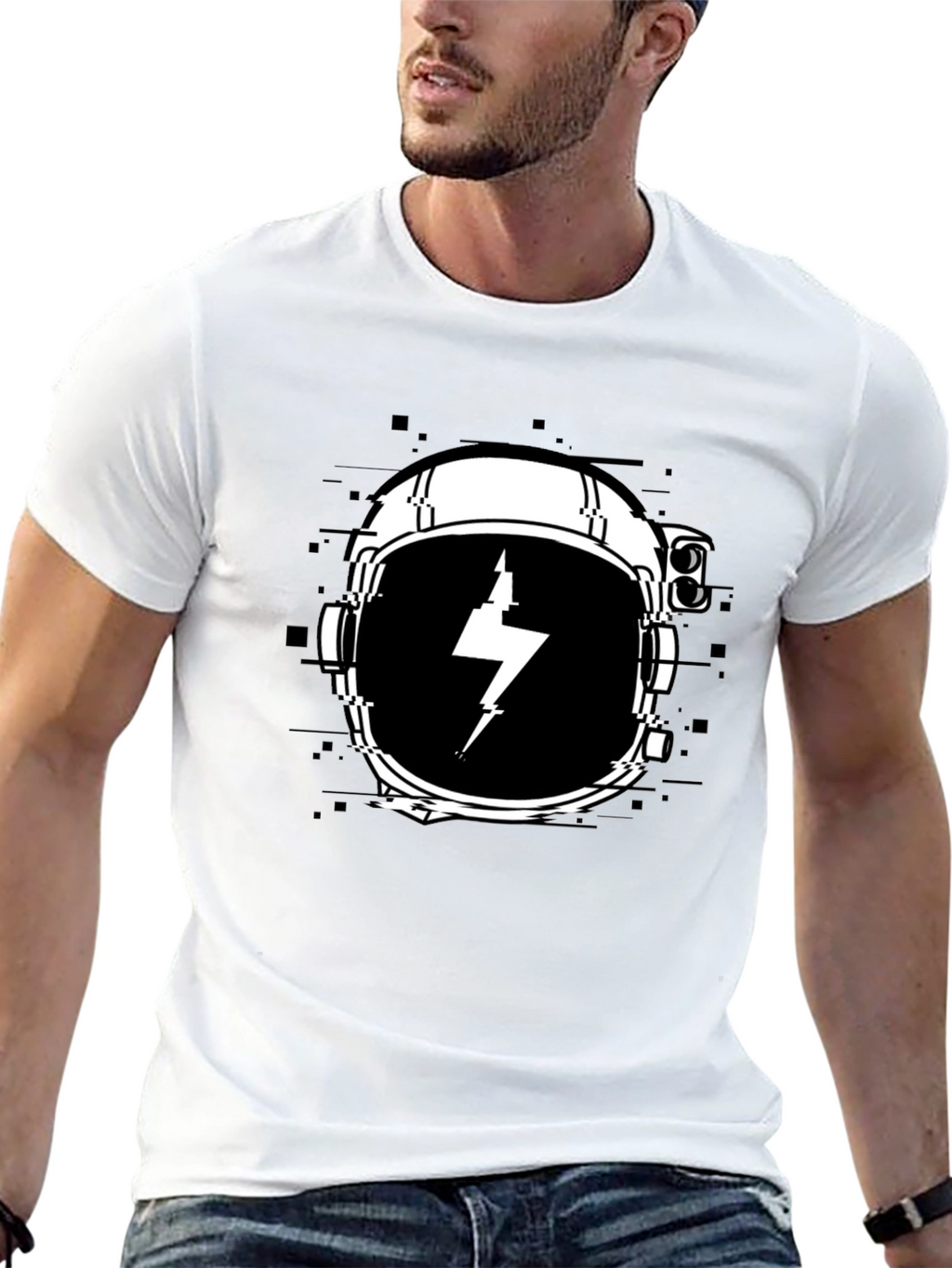 Astronaut Helmet Lightning Bolt Black T-Shirt