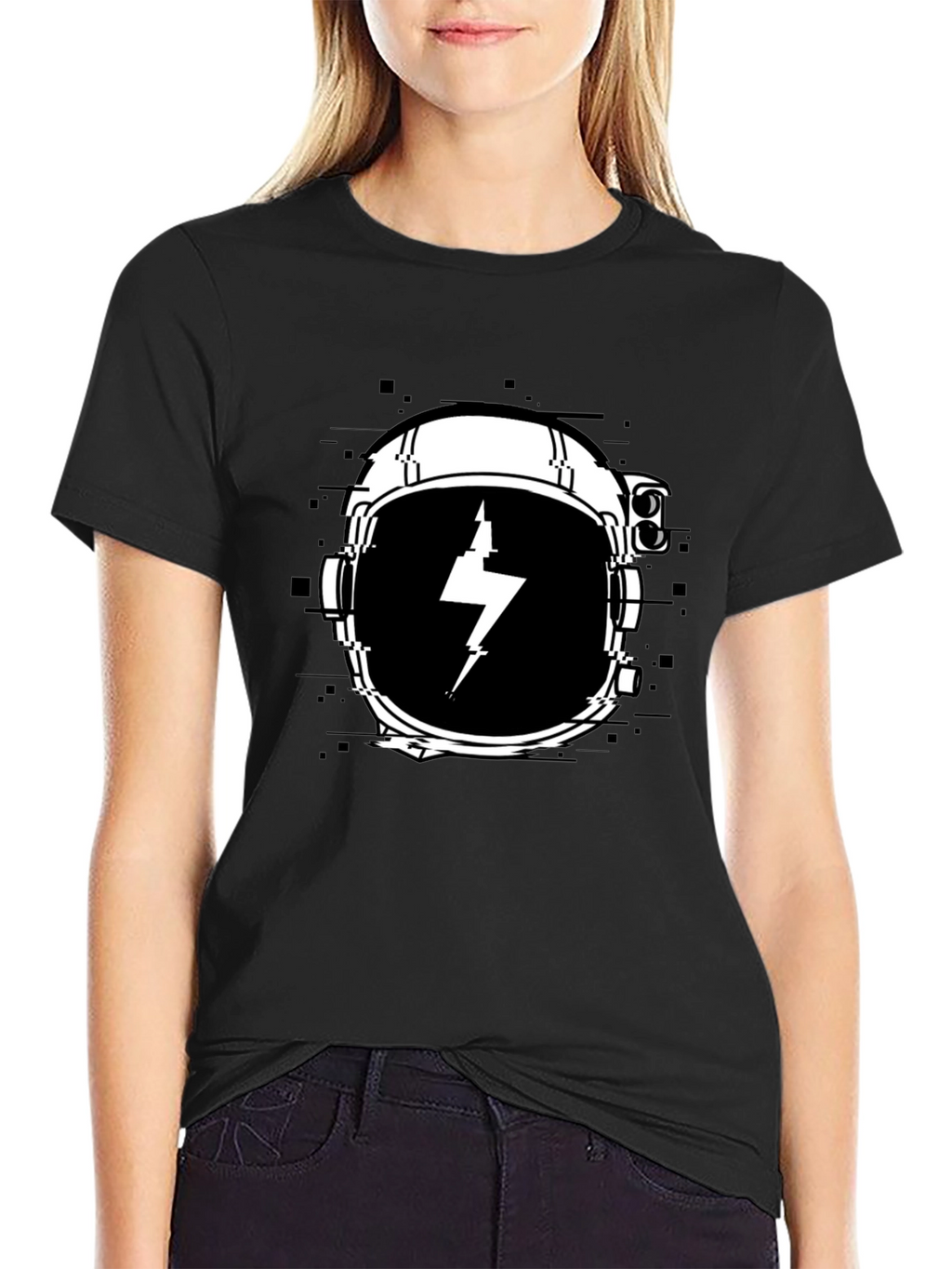 Astronaut Helmet Lightning Bolt Black T-Shirt
