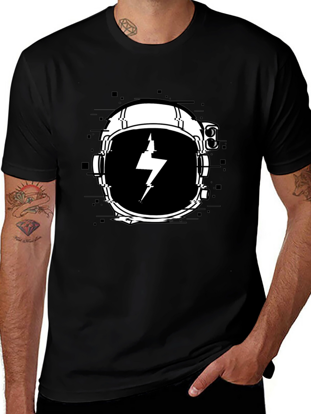 Astronaut Helmet Lightning Bolt Black T-Shirt