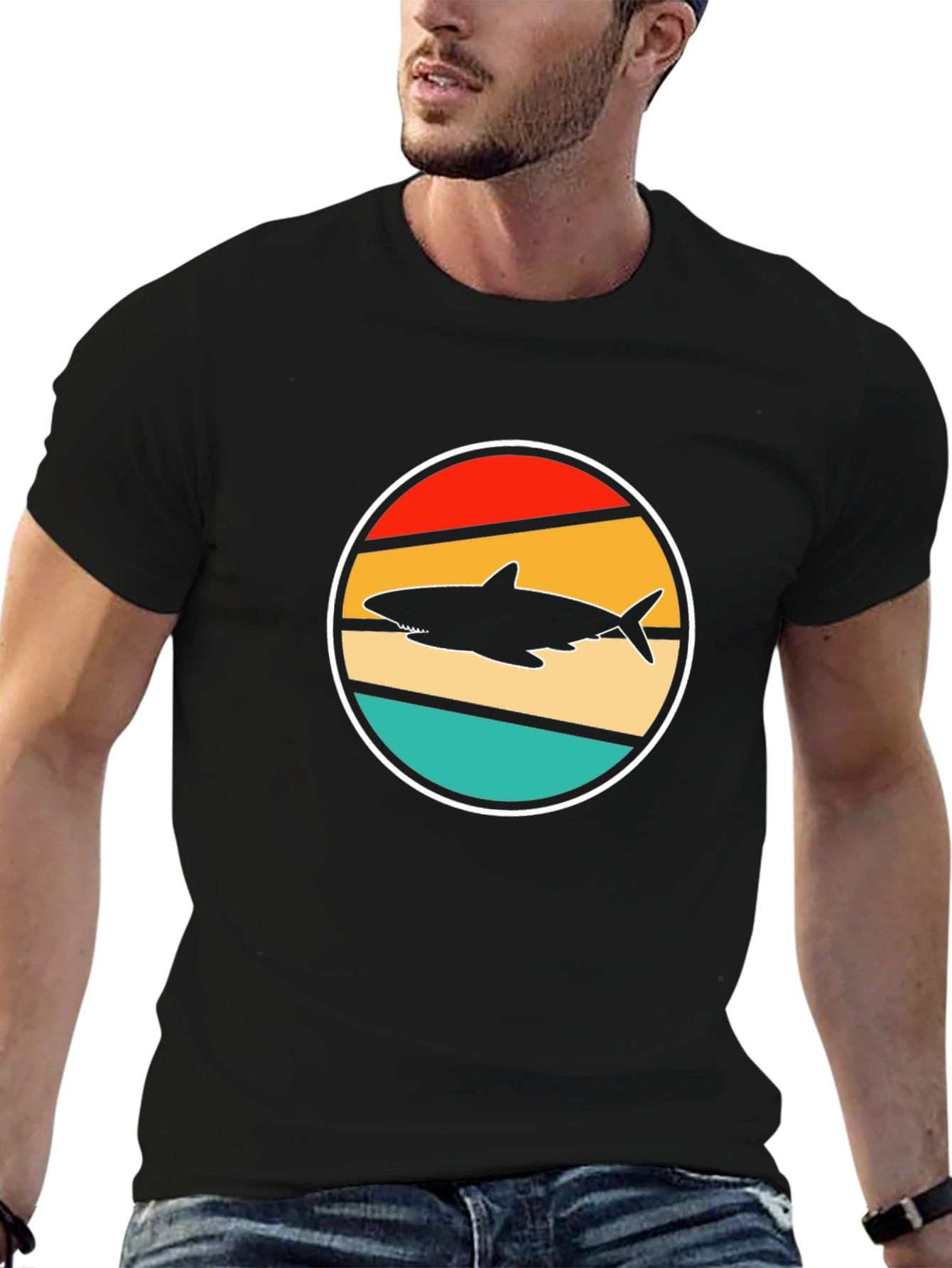 Retro Shark T-Shirt - Vintage Sunset Design