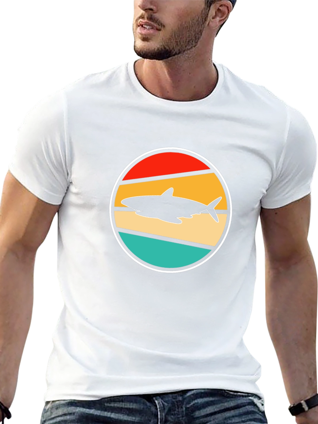 Retro Shark T-Shirt - Vintage Sunset Design