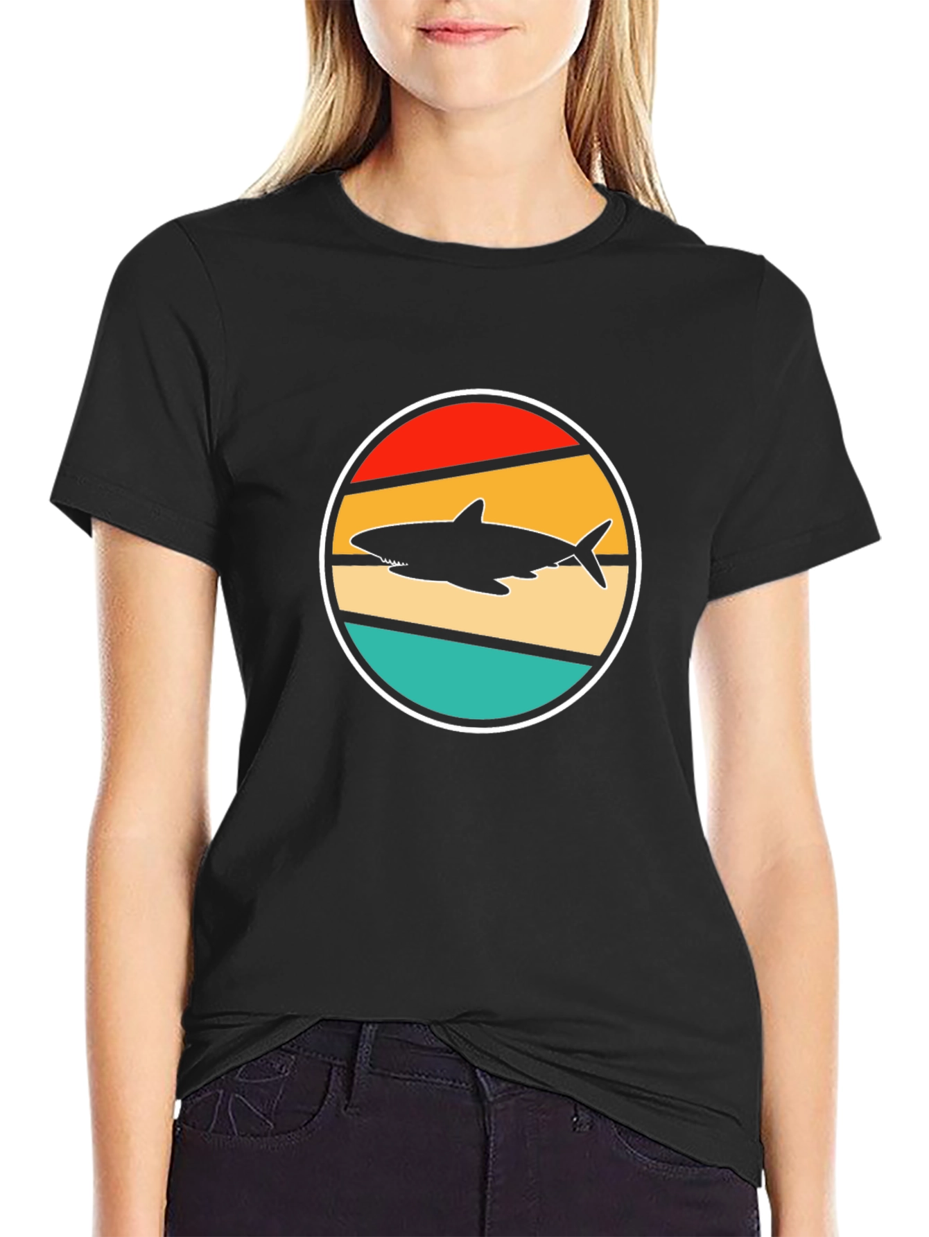 Retro Shark T-Shirt - Vintage Sunset Design