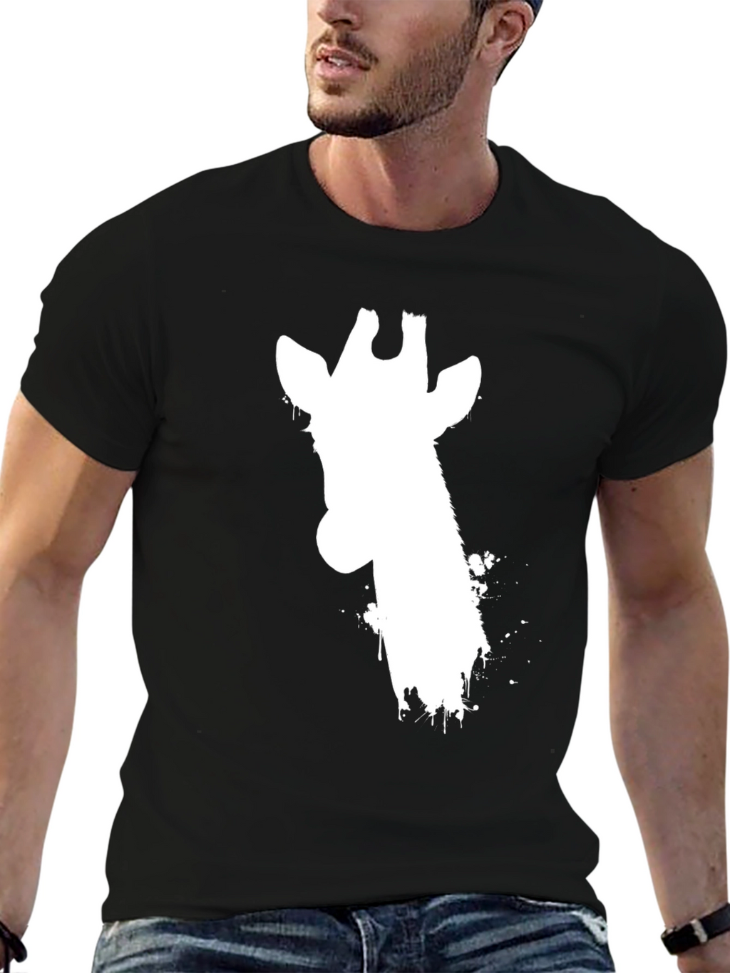 Giraffe Silhouette Graphic Tee - Black Cotton T-Shirt