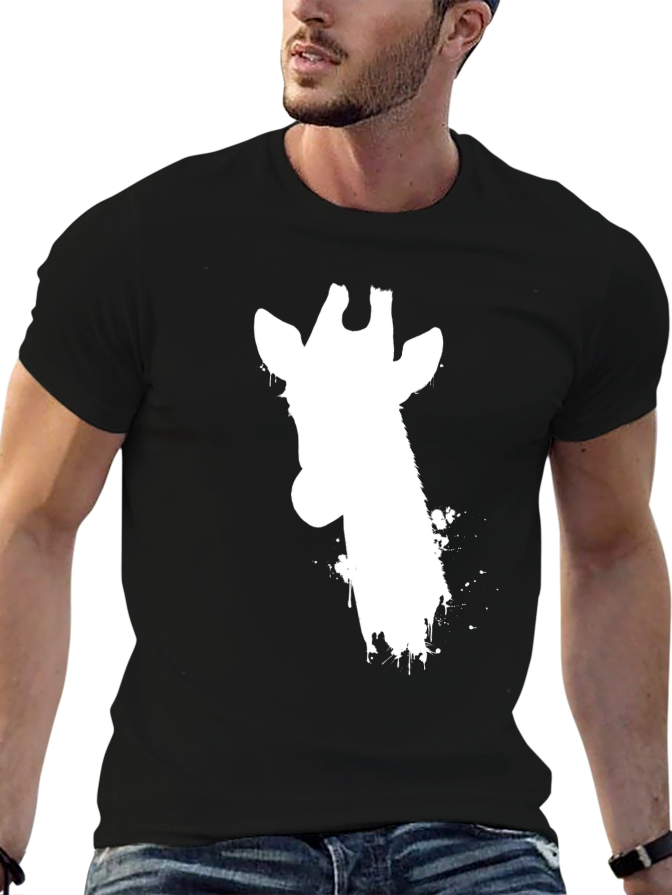 Giraffe Silhouette Graphic Tee - Black Cotton T-Shirt