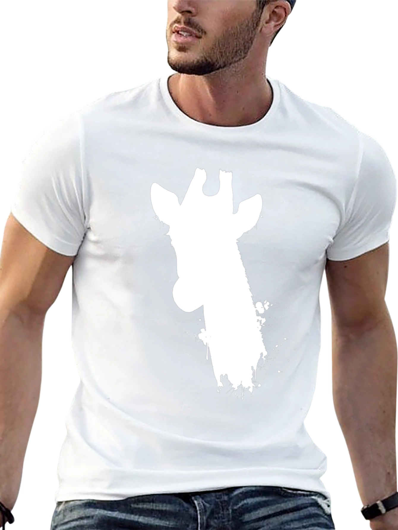 Giraffe Silhouette Graphic Tee - Black Cotton T-Shirt