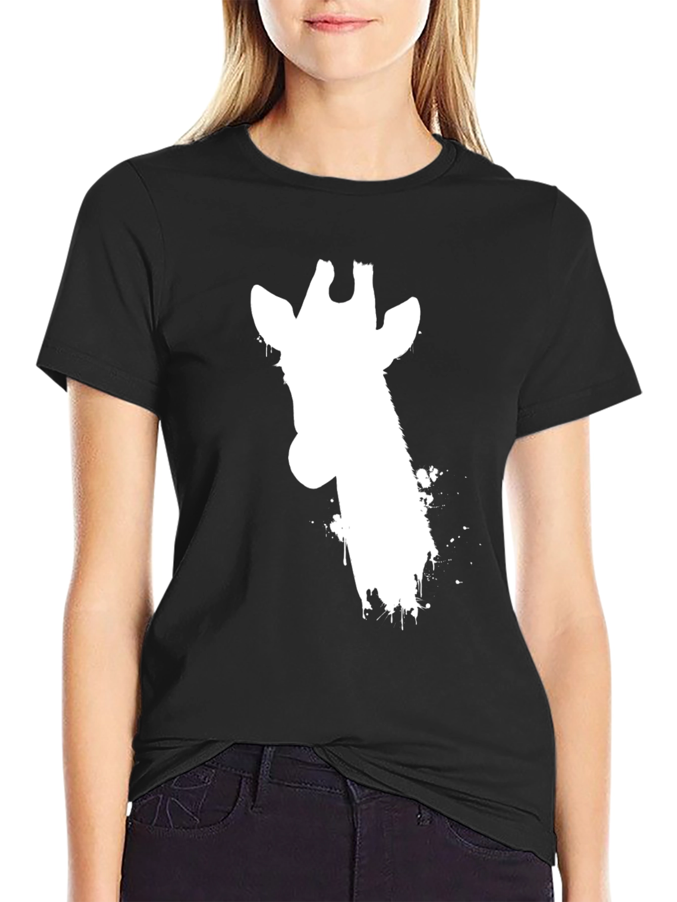 Giraffe Silhouette Graphic Tee - Black Cotton T-Shirt