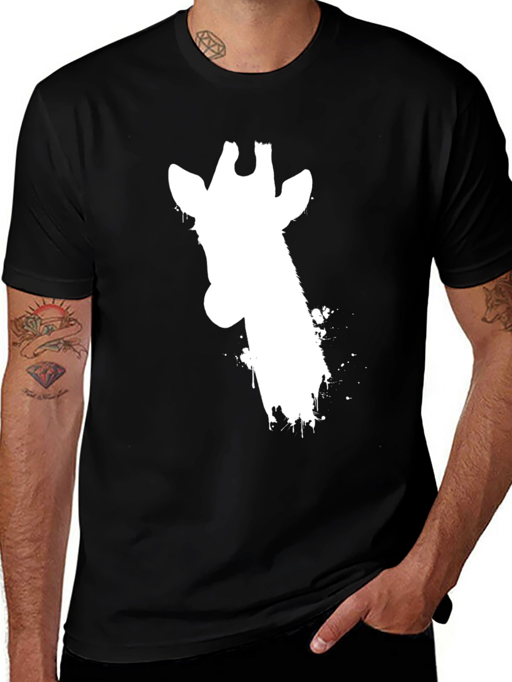 Giraffe Silhouette Graphic Tee - Black Cotton T-Shirt