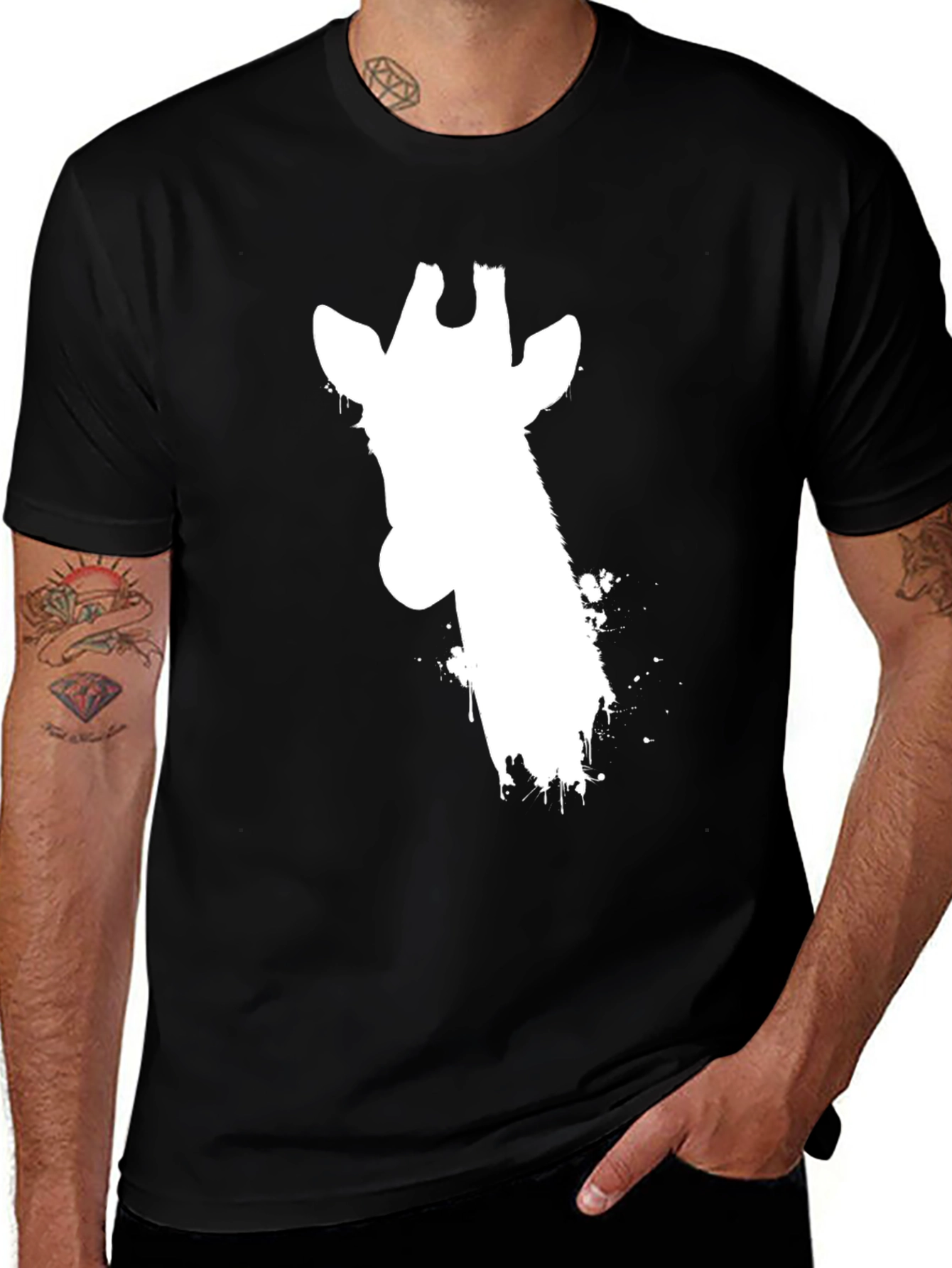 Giraffe Silhouette Graphic Tee - Black Cotton T-Shirt