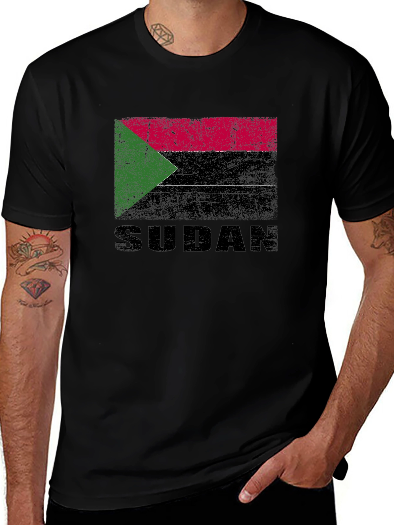 Sudan Flag T-Shirt - Black Cotton Tee