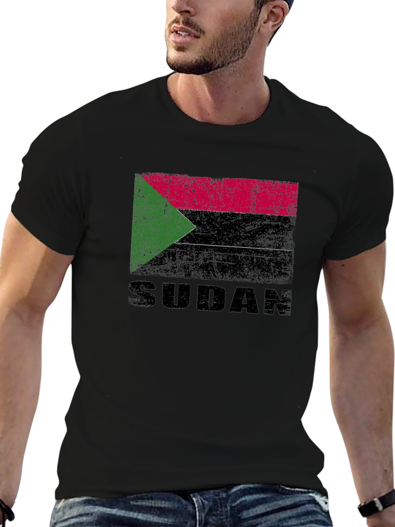 Sudan Flag T-Shirt - Black Cotton Tee