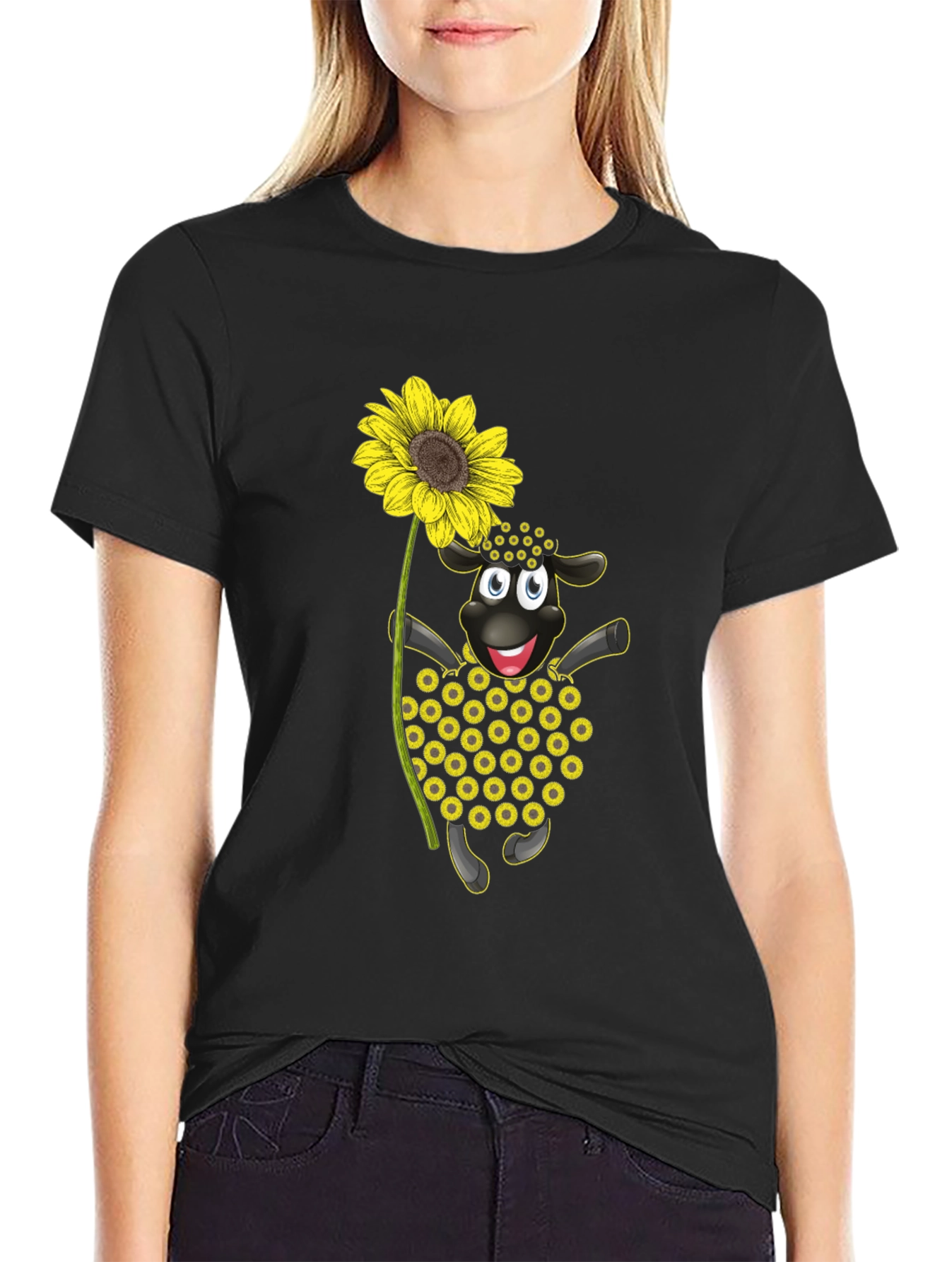 Sunflower Sheep Black T-Shirt