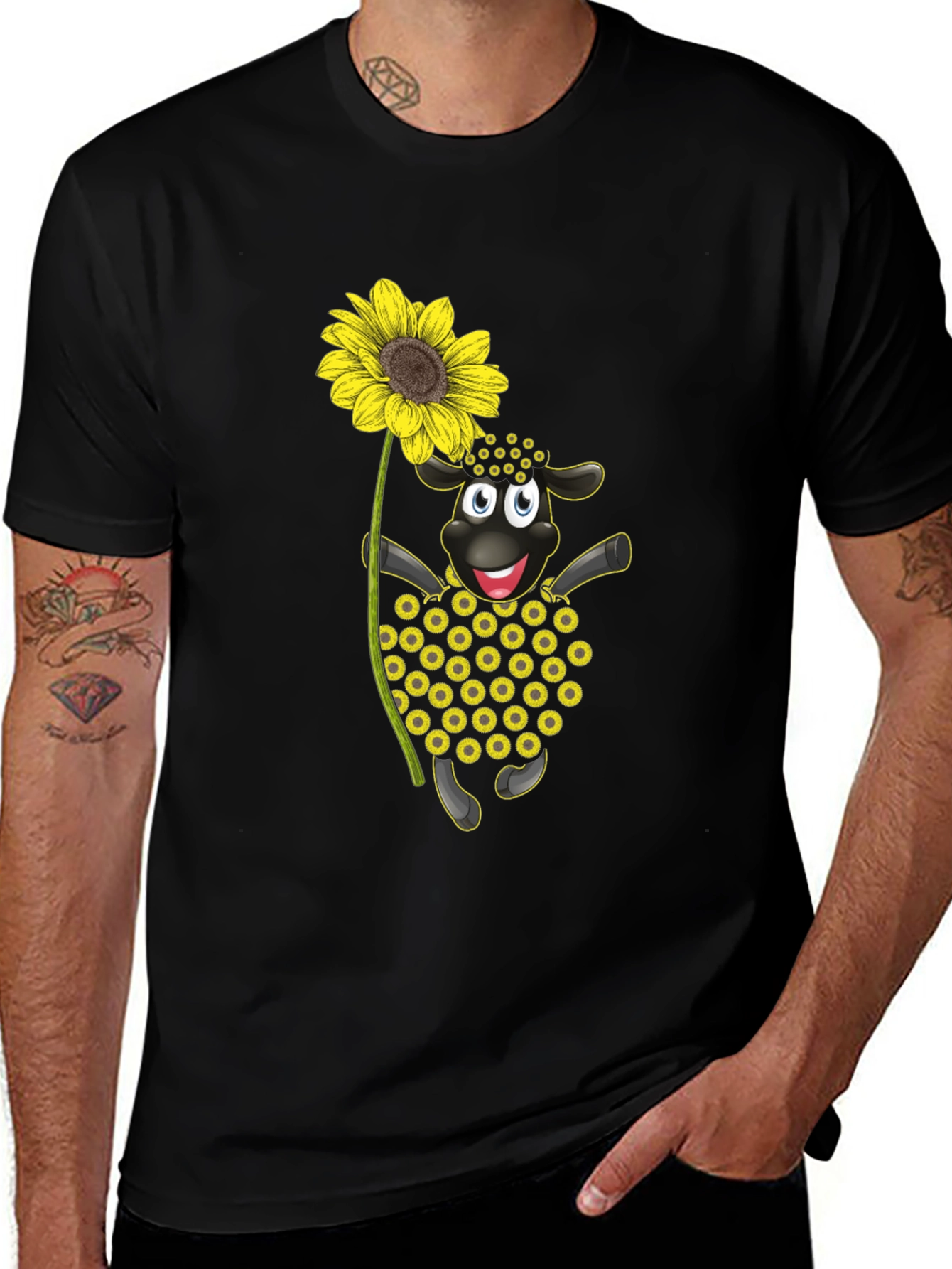 Sunflower Sheep Black T-Shirt