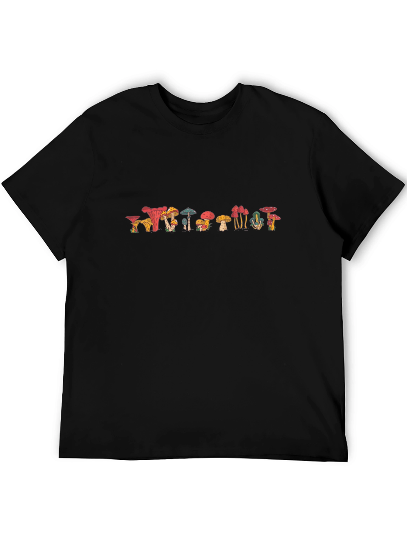 Funky Mushroom Graphic Tee - Black Cotton
