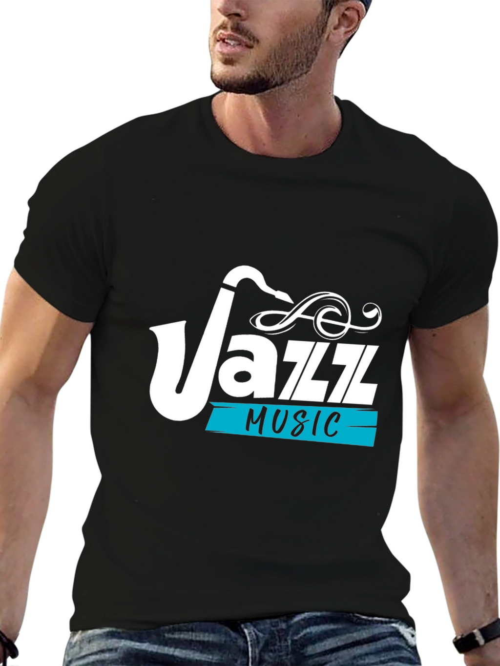 Jazz Music Saxophone Graphic Black T-Shirt