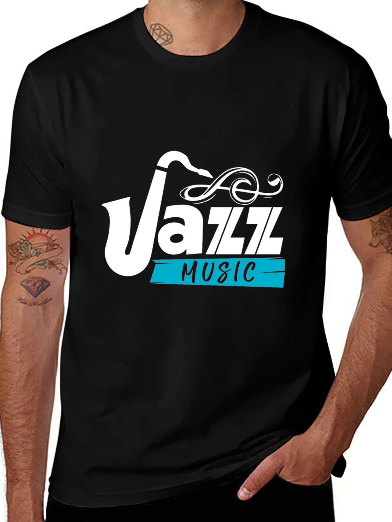 Jazz Music Saxophone Graphic Black T-Shirt
