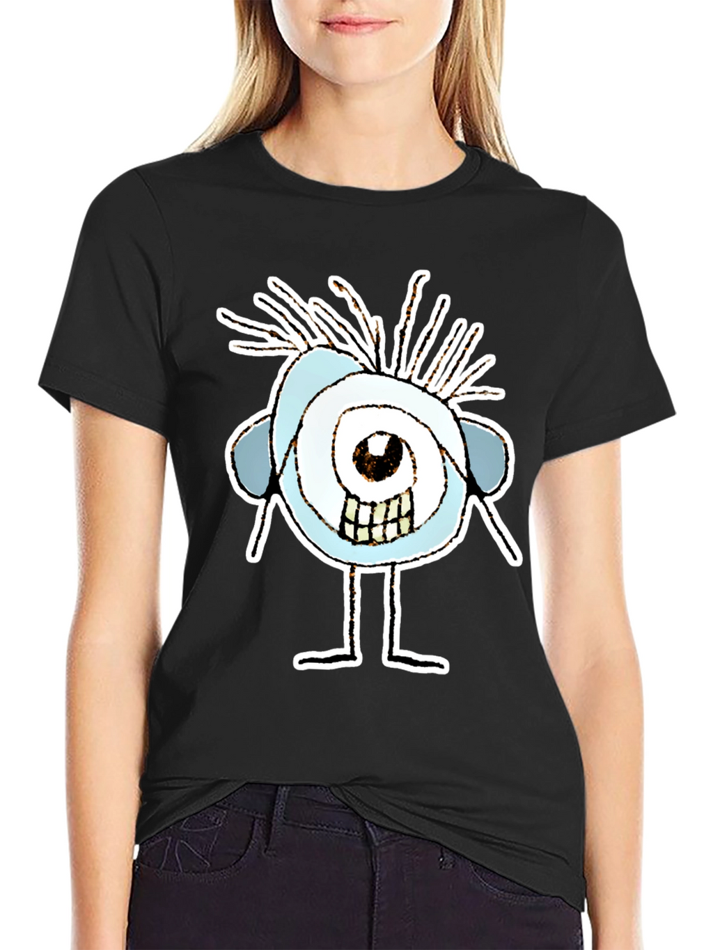 Abstract Eye Cartoon Graphic Black T-Shirt