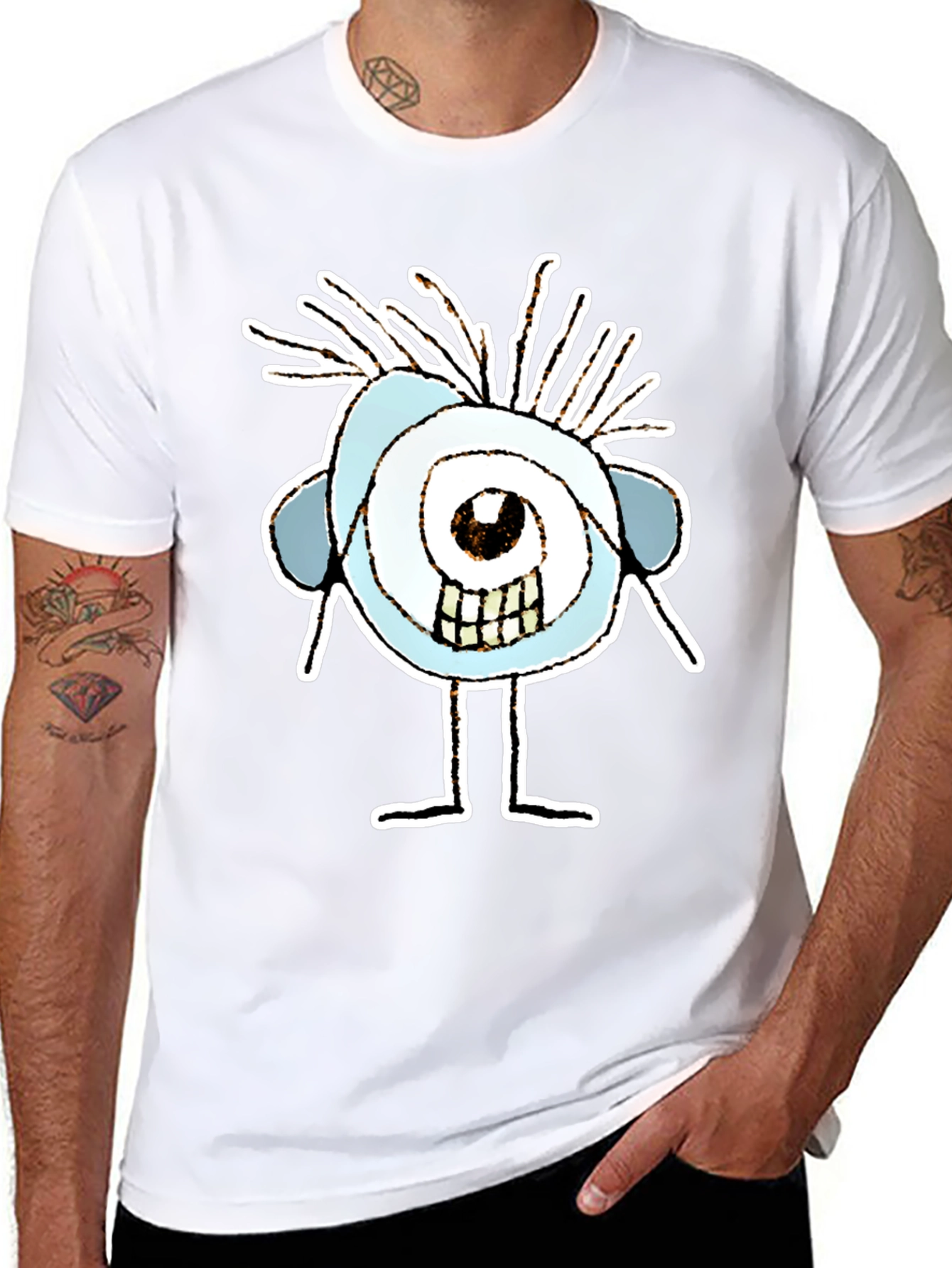 Abstract Eye Cartoon Graphic Black T-Shirt
