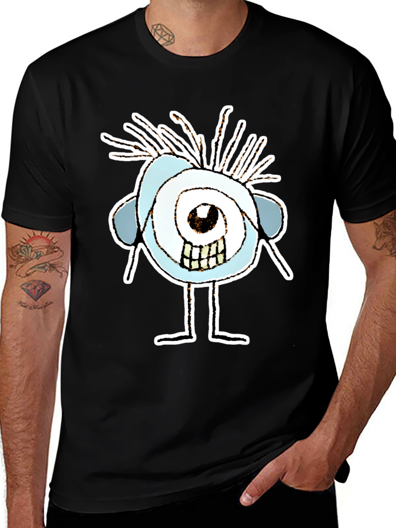 Abstract Eye Cartoon Graphic Black T-Shirt