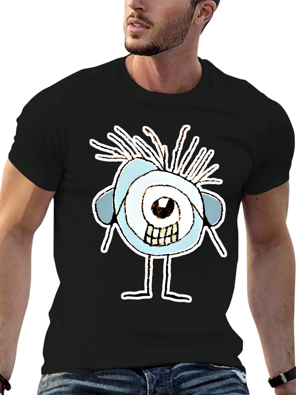 Abstract Eye Cartoon Graphic Black T-Shirt