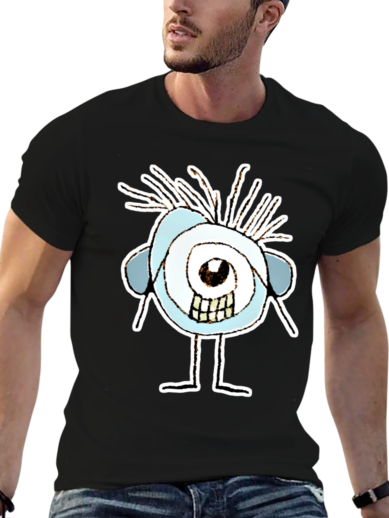 Abstract Eye Cartoon Graphic Black T-Shirt
