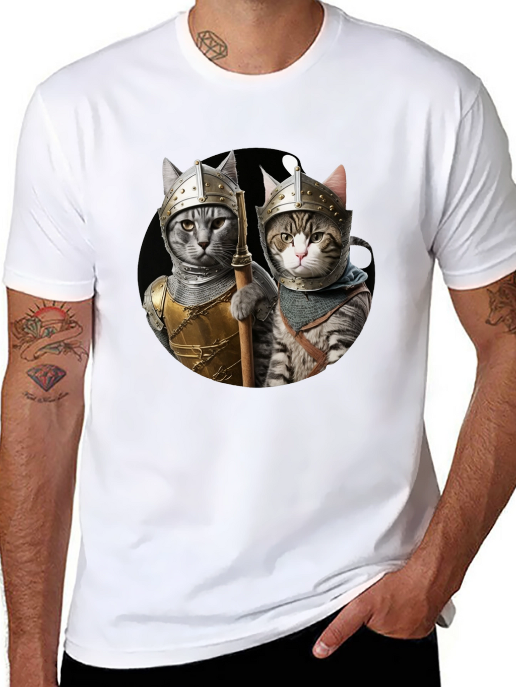 Knight Cats T-Shirt - Medieval Feline Warriors