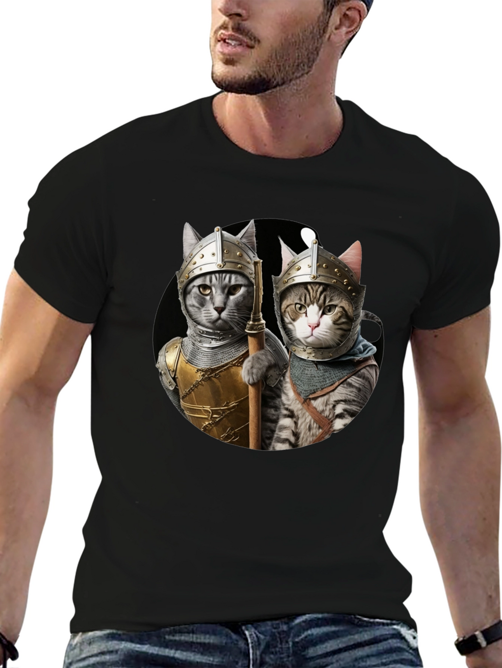Knight Cats T-Shirt - Medieval Feline Warriors