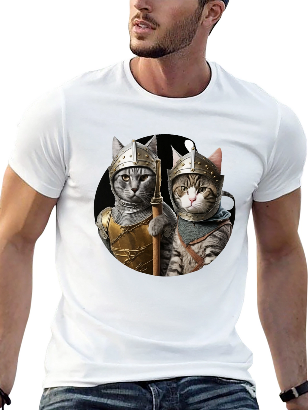 Knight Cats T-Shirt - Medieval Feline Warriors