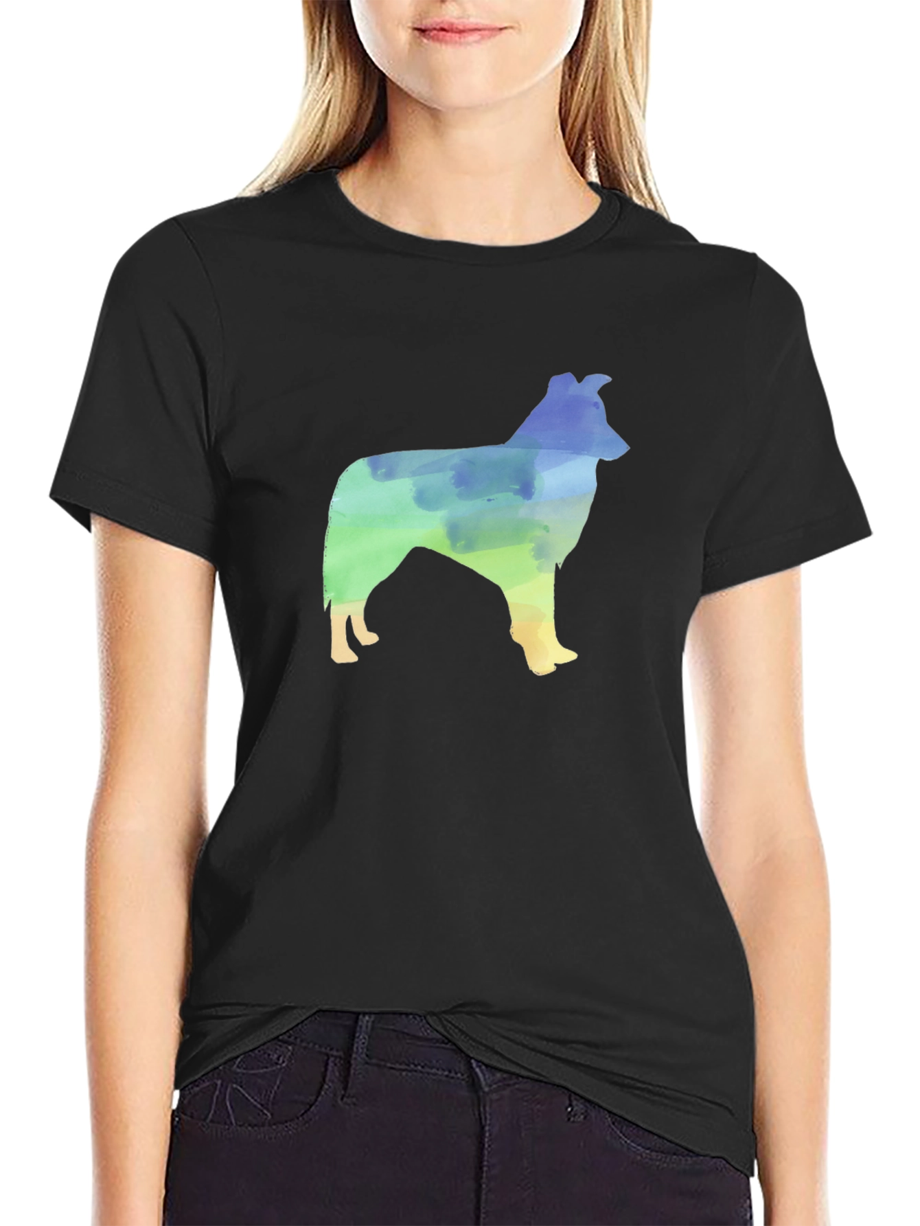 Watercolor Dog Silhouette Black T-Shirt