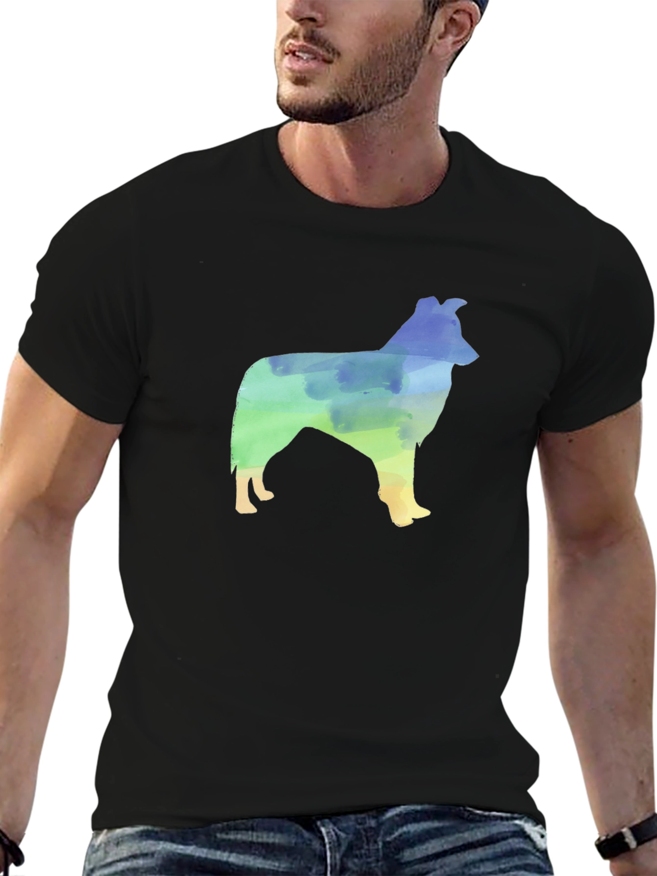 Watercolor Dog Silhouette Black T-Shirt