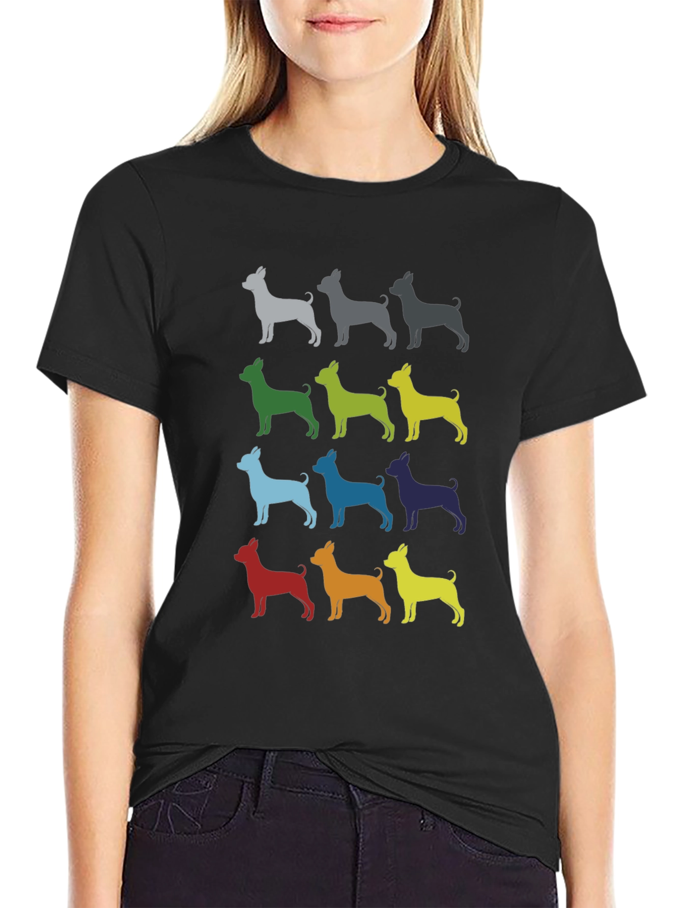Colorful Dog Breed Graphic Print T-Shirt