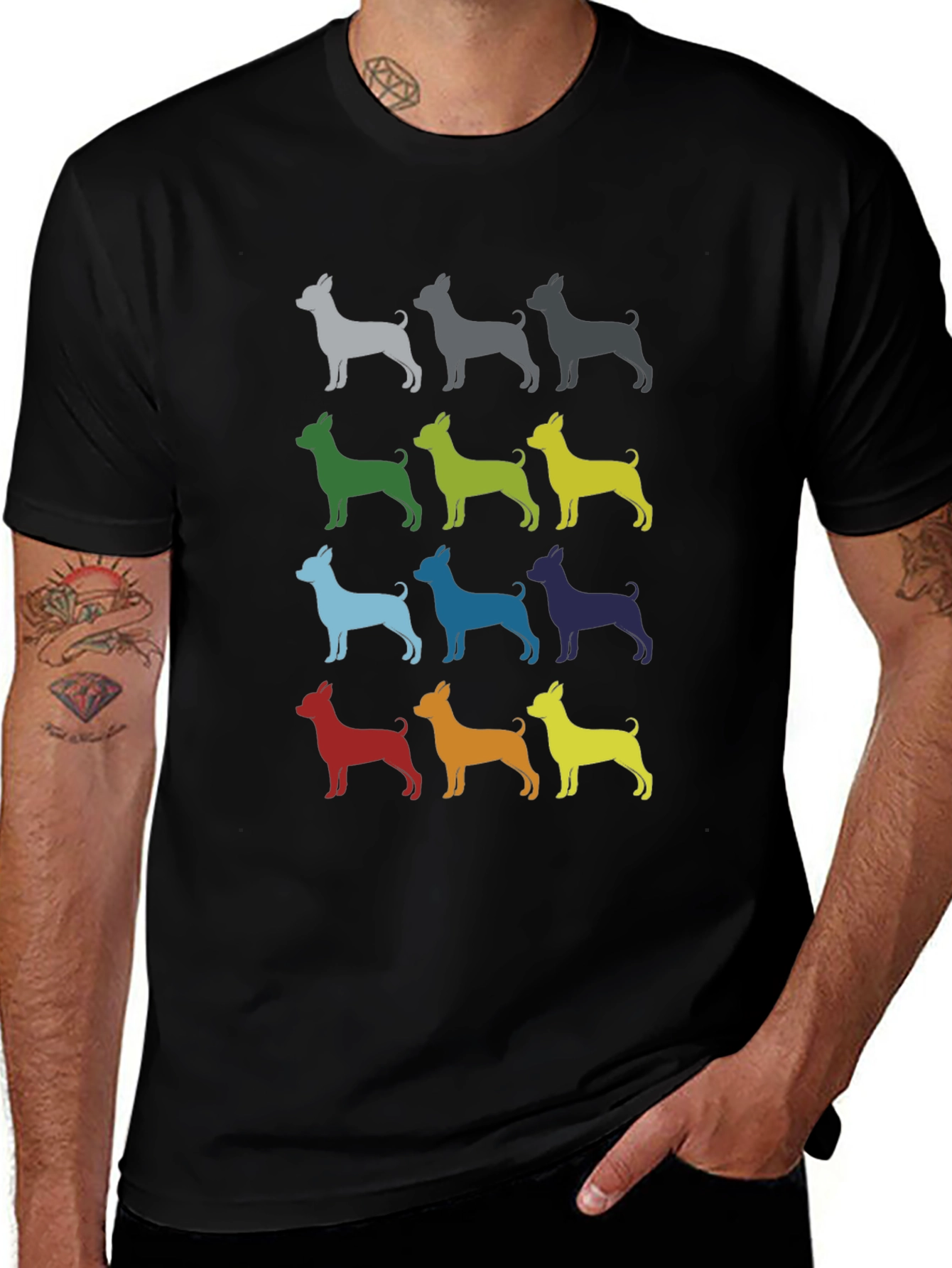 Colorful Dog Breed Graphic Print T-Shirt