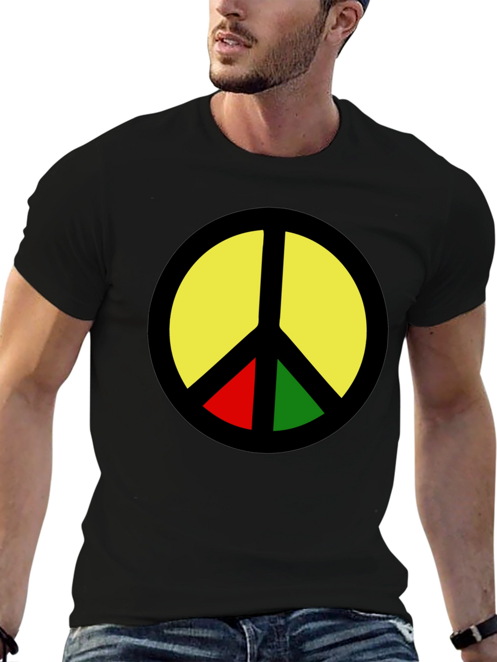 Rasta Peace Sign Graphic T-Shirt - Black