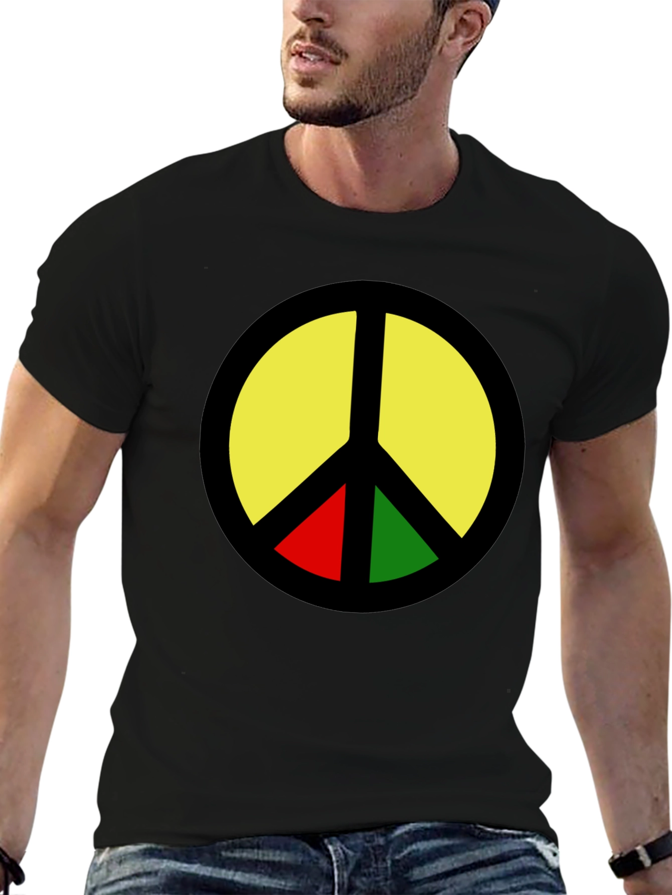 Rasta Peace Sign Graphic T-Shirt - Black