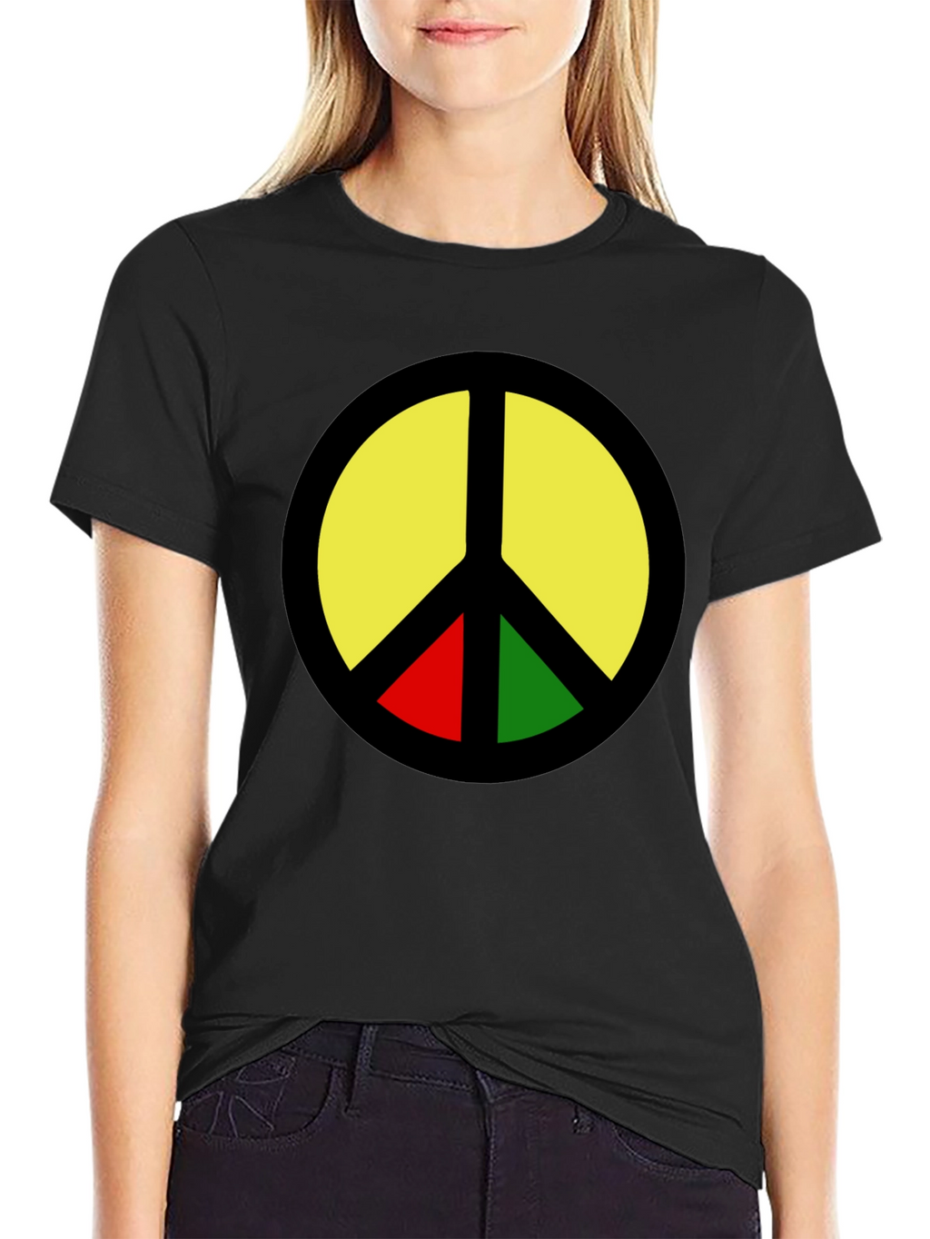 Rasta Peace Sign Graphic T-Shirt - Black